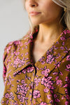 The Waimea Puff Sleeve Patterned Blouse in Brown