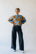 The Monticello Patterned Sweater in Blue, studio shoot; front view