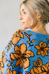 The Monticello Patterned Sweater in Blue, studio shoot; front view