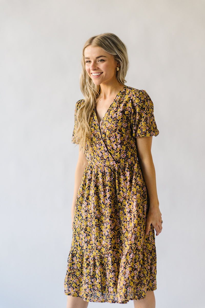 The Yoshi Floral Midi Dress in Black