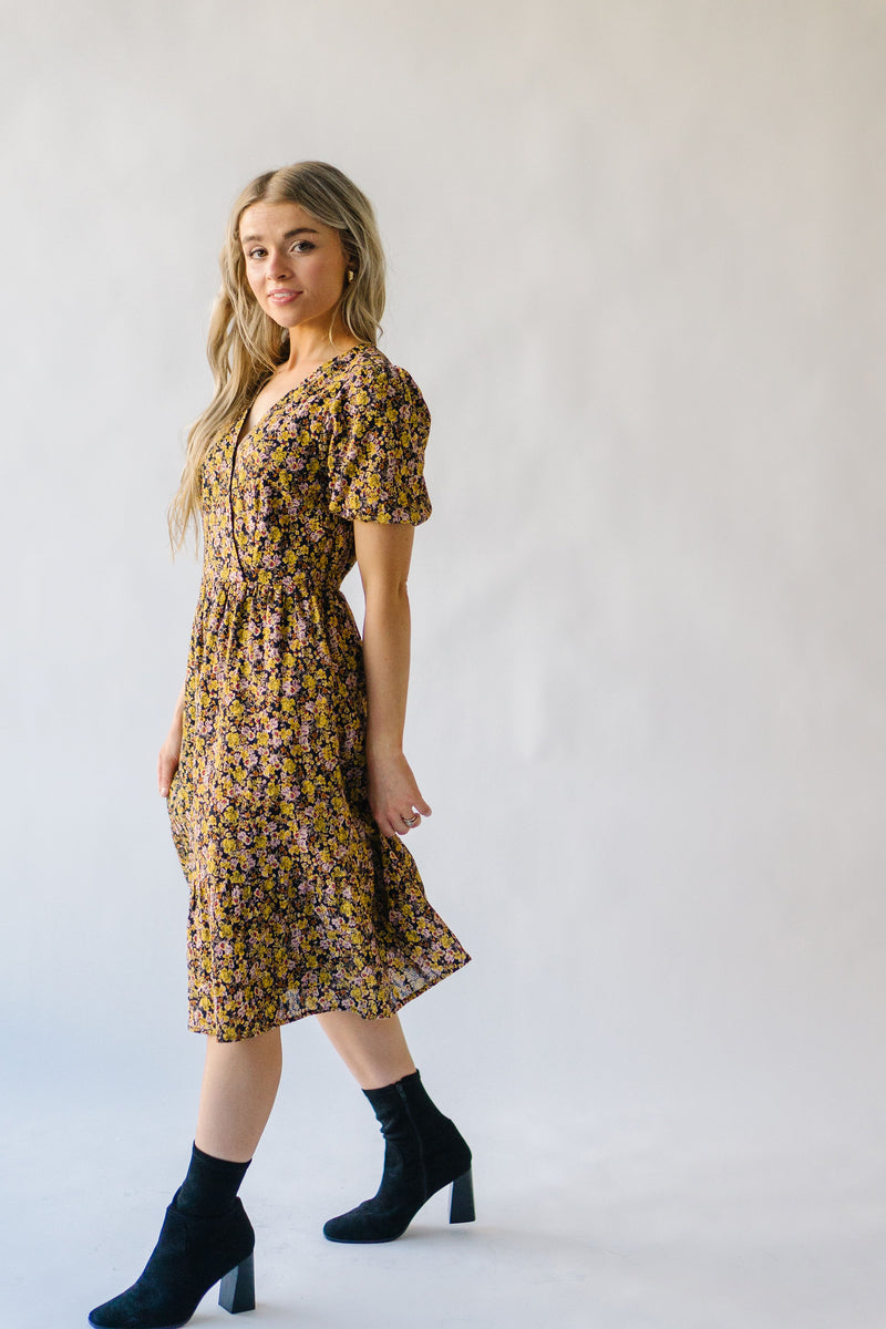 The Yoshi Floral Midi Dress in Black