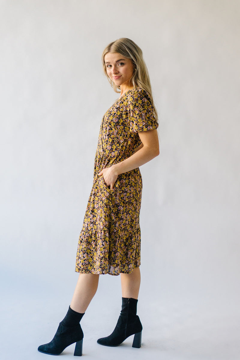 The Yoshi Floral Midi Dress in Black
