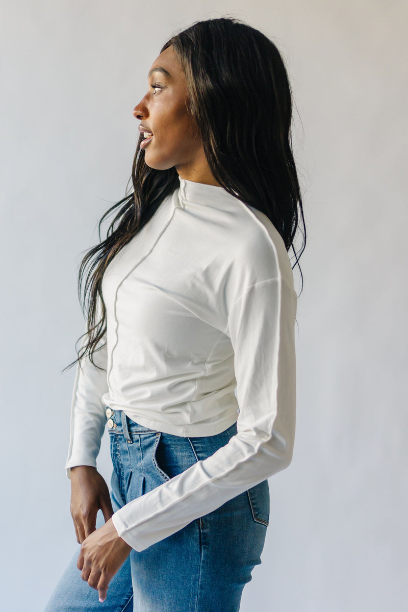The Aida Stitch Detail Long Sleeve Top in Ivory