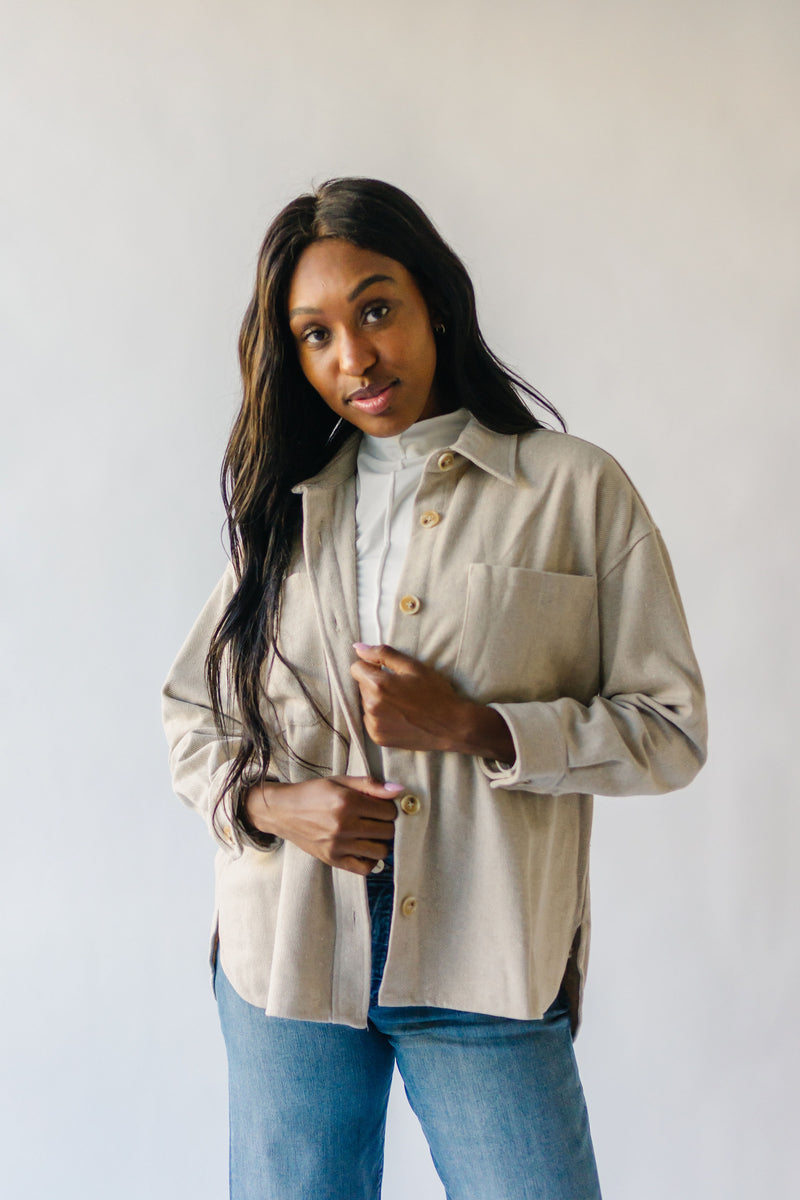 The Bennie Button Up Shacket in Heather Beige