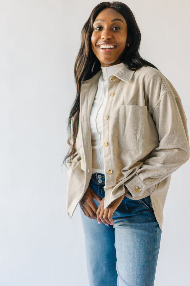 The Bennie Button Up Shacket in Heather Beige