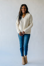 The Sonya V-Neck Ribbed Knit Sweater in Cream