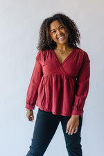 The Selene Lace Trim V-Neck Blouse in Rust