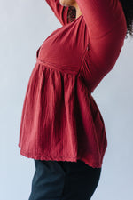 The Selene Lace Trim V-Neck Blouse in Rust