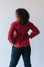 The Selene Lace Trim V-Neck Blouse in Rust