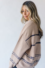 The Wynona Striped Button Cardigan in Taupe