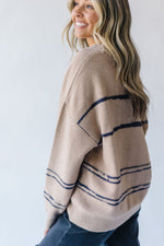 The Wynona Striped Button Cardigan in Taupe