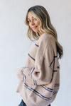 The Wynona Striped Button Cardigan in Taupe