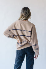 The Wynona Striped Button Cardigan in Taupe