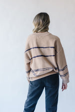 The Wynona Striped Button Cardigan in Taupe