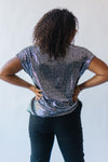 The Zira Short Sleeve Sequin Blouse in Silver + Black