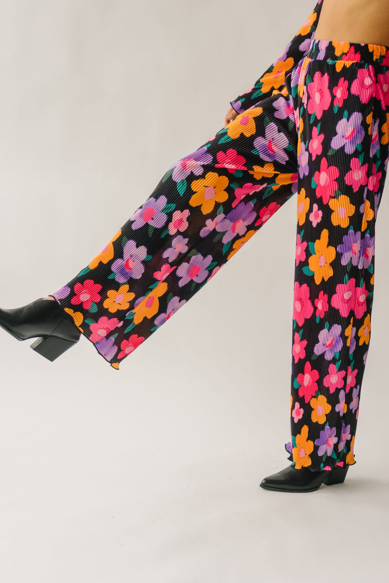 Daisy Street embroidered flower tights in black with lilac
