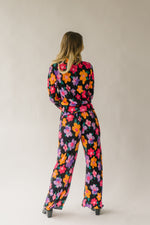 The Donald Pleated Floral Button Up Top in Black