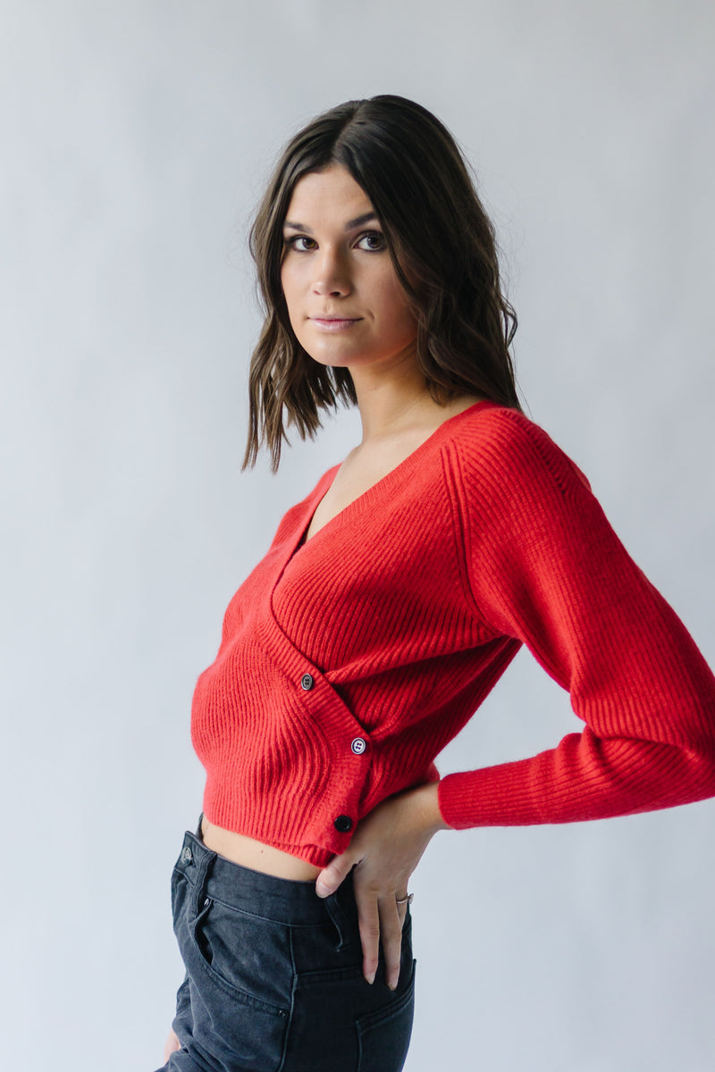 The Bevin Ribbed V-Neck Sweater in Red
