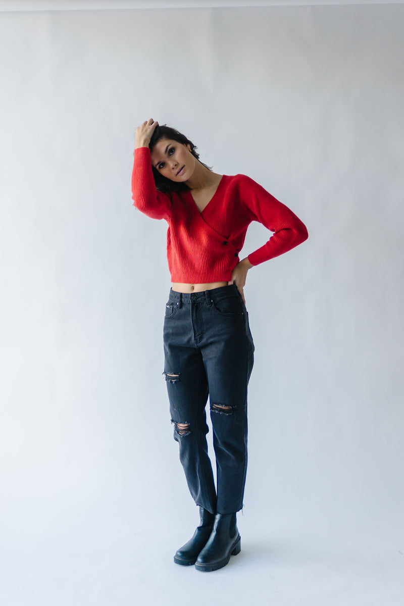 The Bevin Ribbed V-Neck Sweater in Red