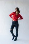 The Bevin Ribbed V-Neck Sweater in Red