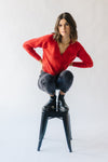 The Bevin Ribbed V-Neck Sweater in Red