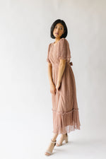 The Longford Pleated Polka Dot Midi Dress in Dusty Blush