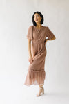 The Longford Pleated Polka Dot Midi Dress in Dusty Blush