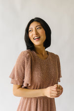 The Longford Pleated Polka Dot Midi Dress in Dusty Blush