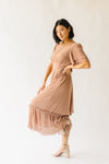 The Longford Pleated Polka Dot Midi Dress in Dusty Blush