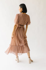 The Longford Pleated Polka Dot Midi Dress in Dusty Blush
