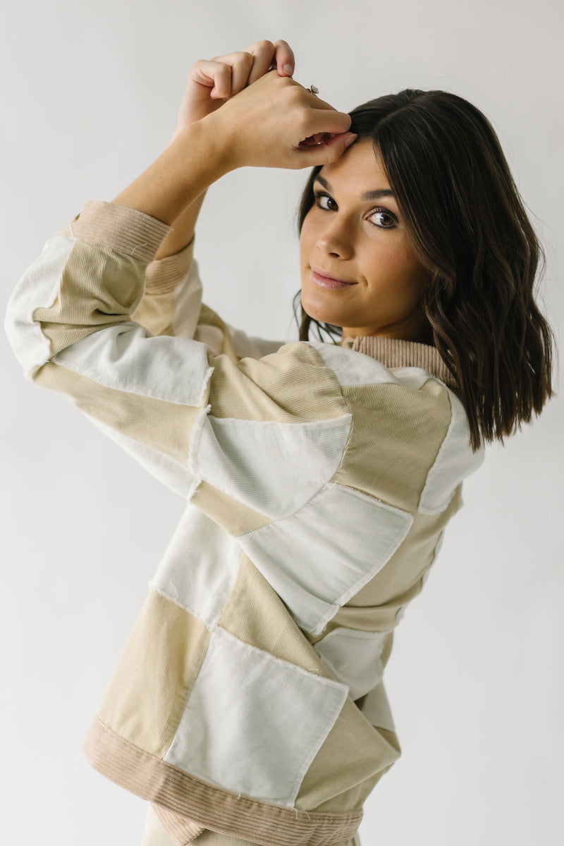 The Thando Button Up Corduroy Jacket in Beige Multi
