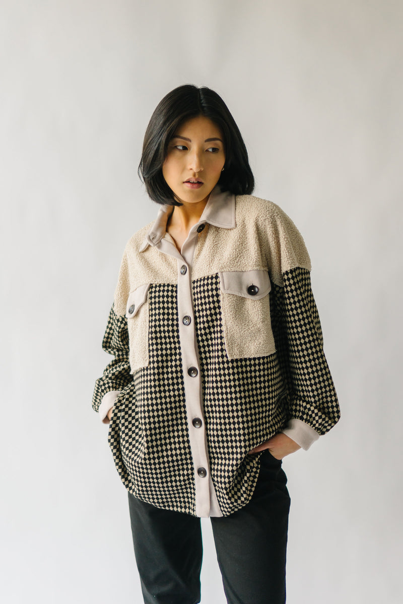 The Carolann Button-Up Shacket in Taupe Multi