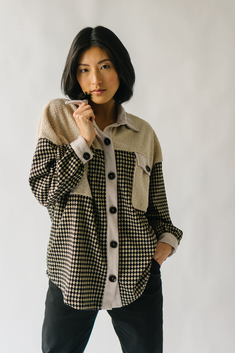 The Carolann Button-Up Shacket in Taupe Multi