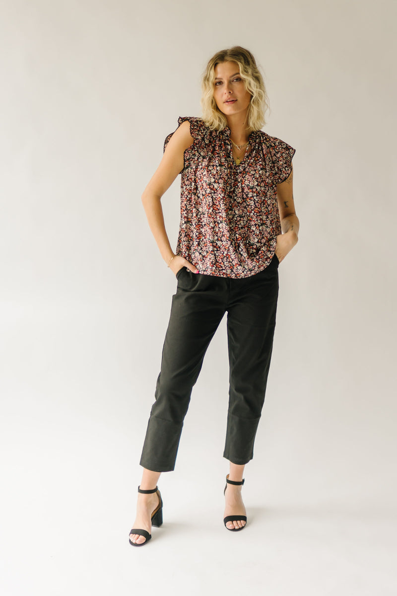 The Wiki Ruffle Detail Blouse in Black Floral