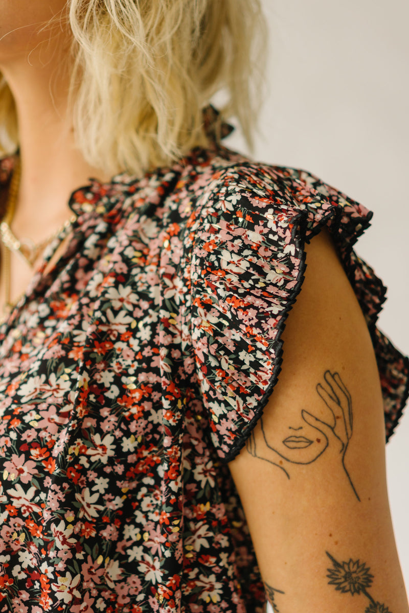 The Wiki Ruffle Detail Blouse in Black Floral