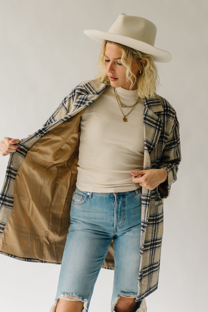 The Catford Plaid Button Down Coat in Blue