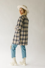 The Catford Plaid Button Down Coat in Blue