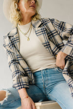 The Catford Plaid Button Down Coat in Blue