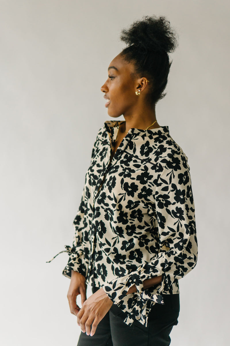 The Veda Floral Blouse in Ivory + Black