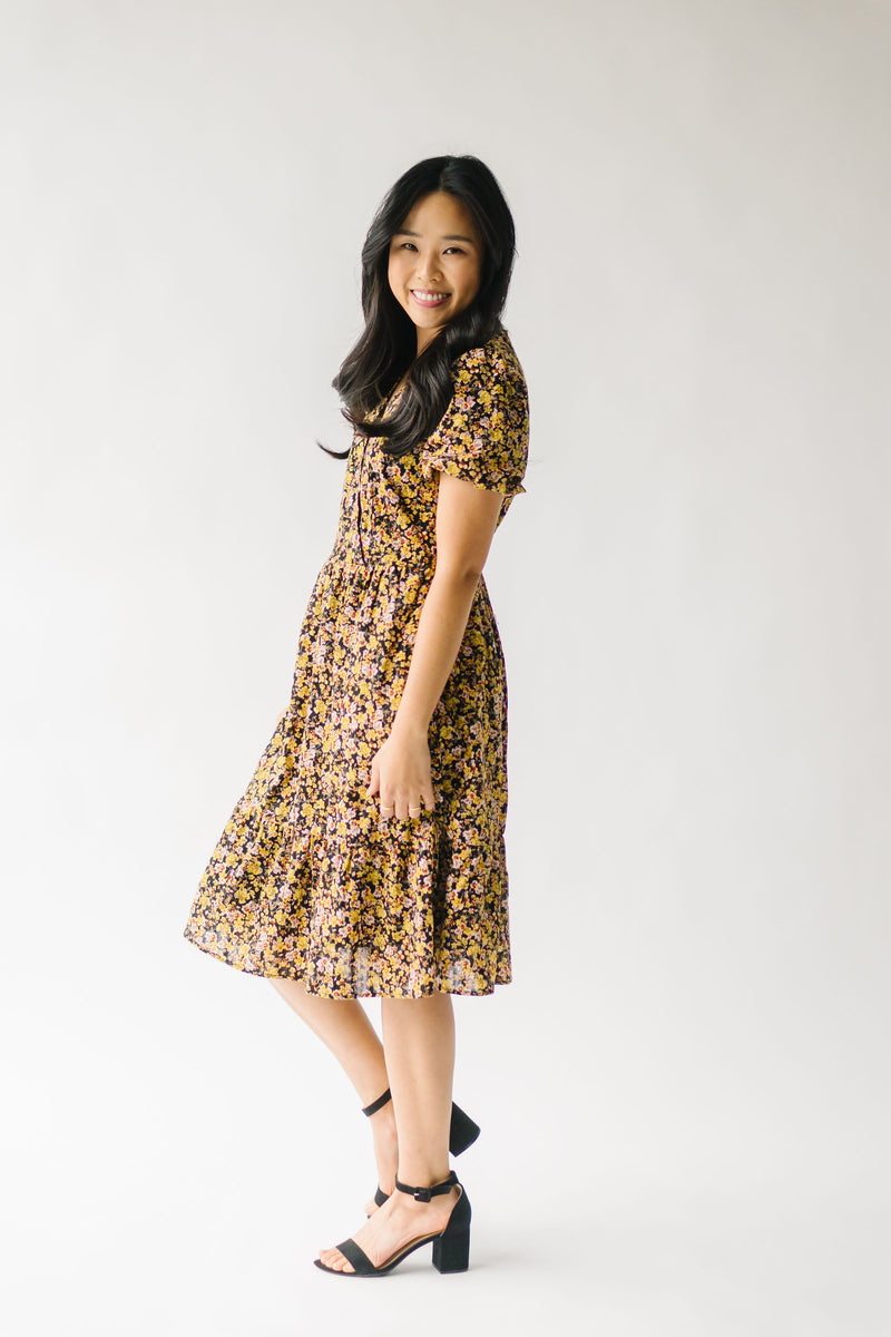 The Yoshi Floral Midi Dress in Black