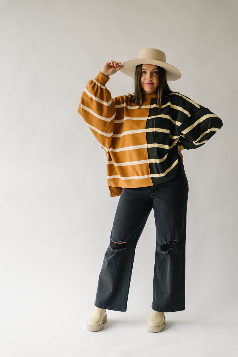 The Emmalyn Drop Shoulder Sweatshirt in Mustard + Charcoal