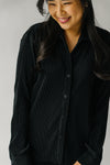 The Serena Crinkle Button Up Blouse in Black