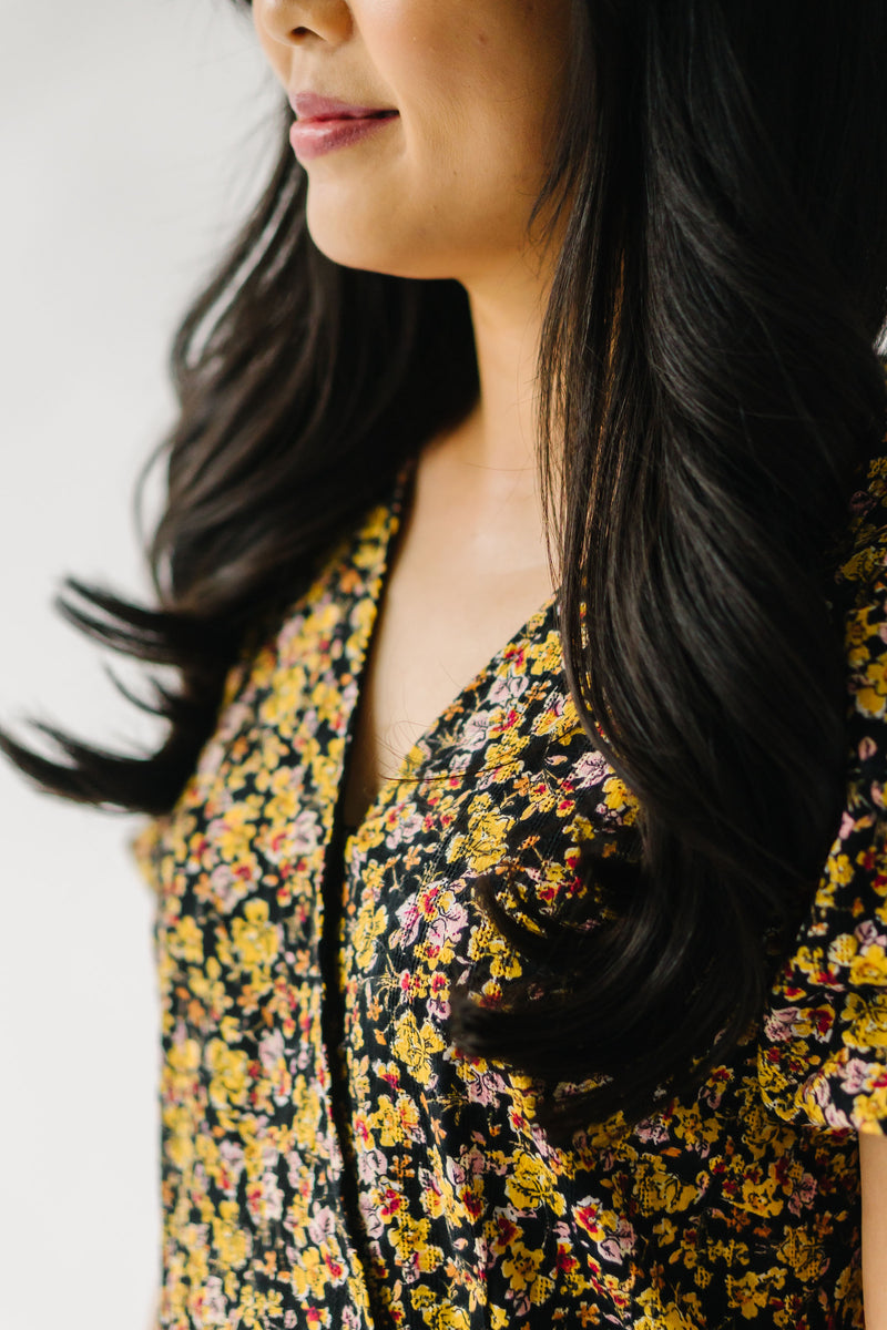 The Yoshi Floral Midi Dress in Black