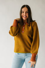 The Nickerson Embellished Button Sweater in Rust Stripe