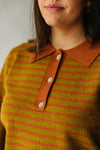 The Nickerson Embellished Button Sweater in Rust Stripe