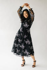 The Amidala Sequin Floral Midi Dress in Black