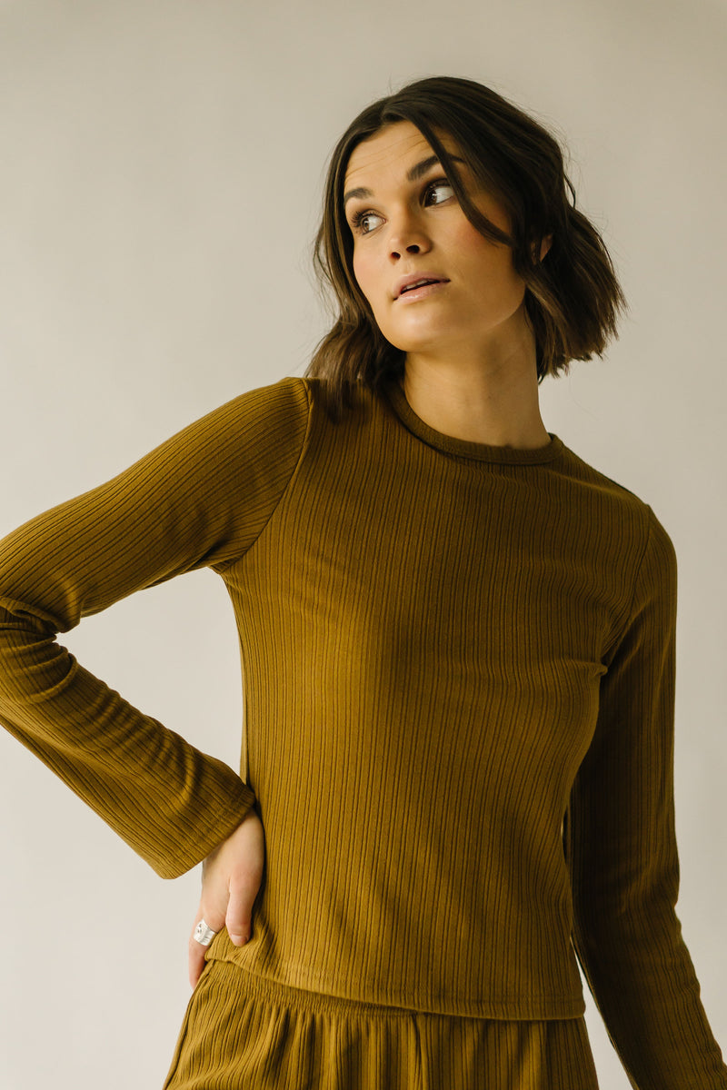 The Shia Long Sleeve Ribbed Tee in Golden Olive