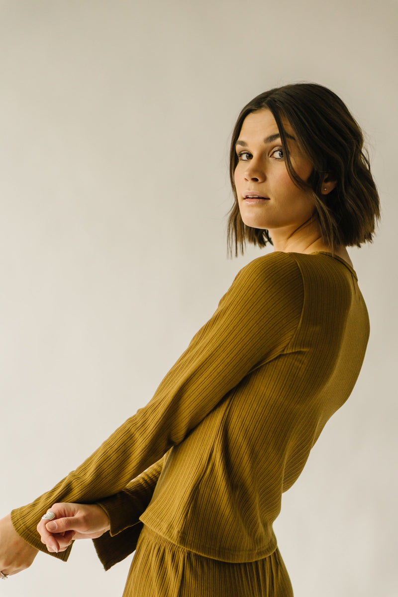 The Shia Long Sleeve Ribbed Tee in Golden Olive