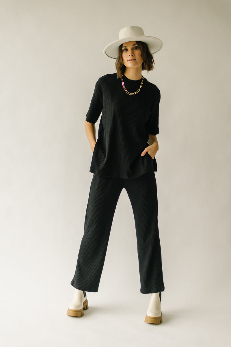 The Clooney Ribbed Straight Leg Pants in Black