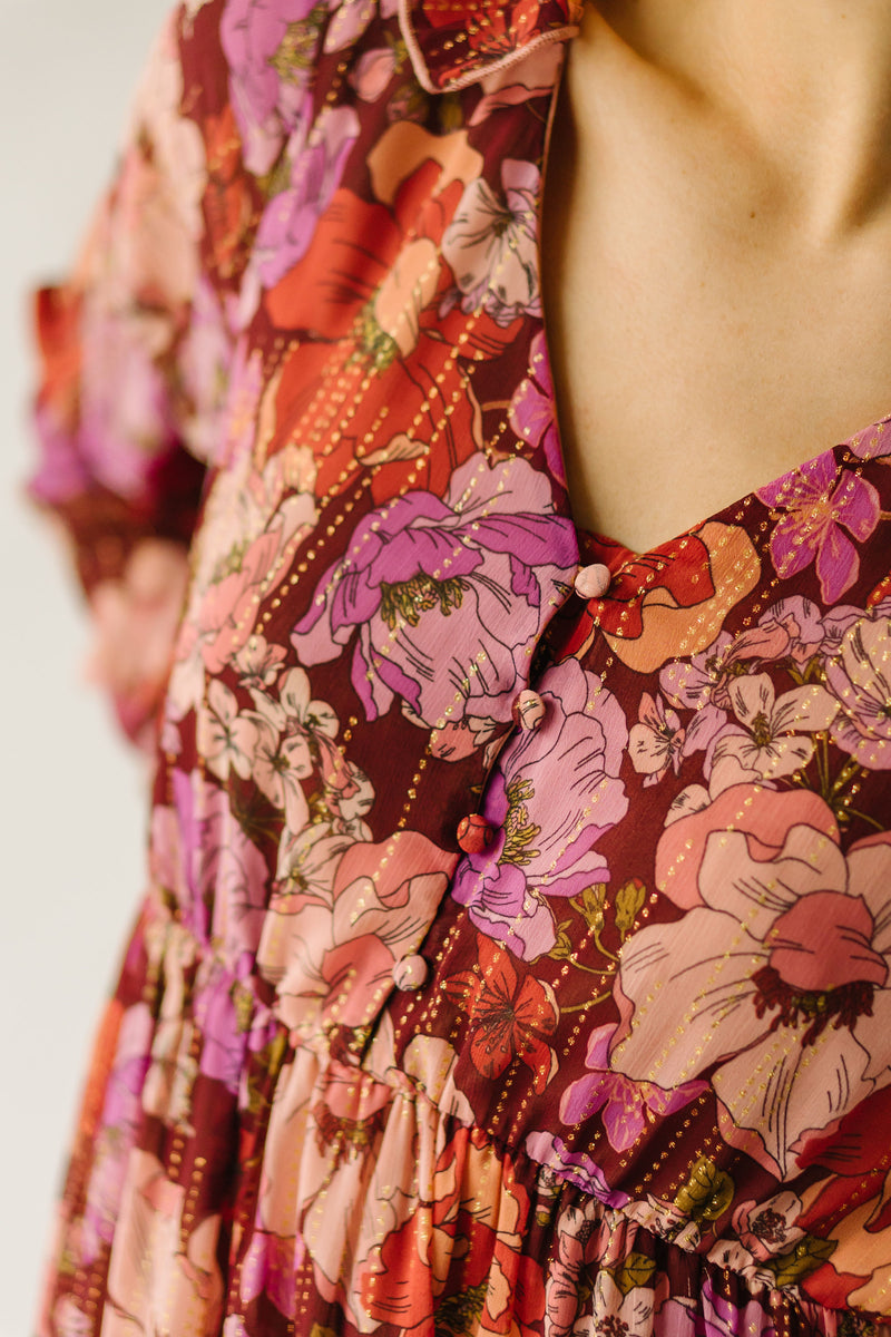 The Irina V-Neck Maxi Dress in Brown Multi
